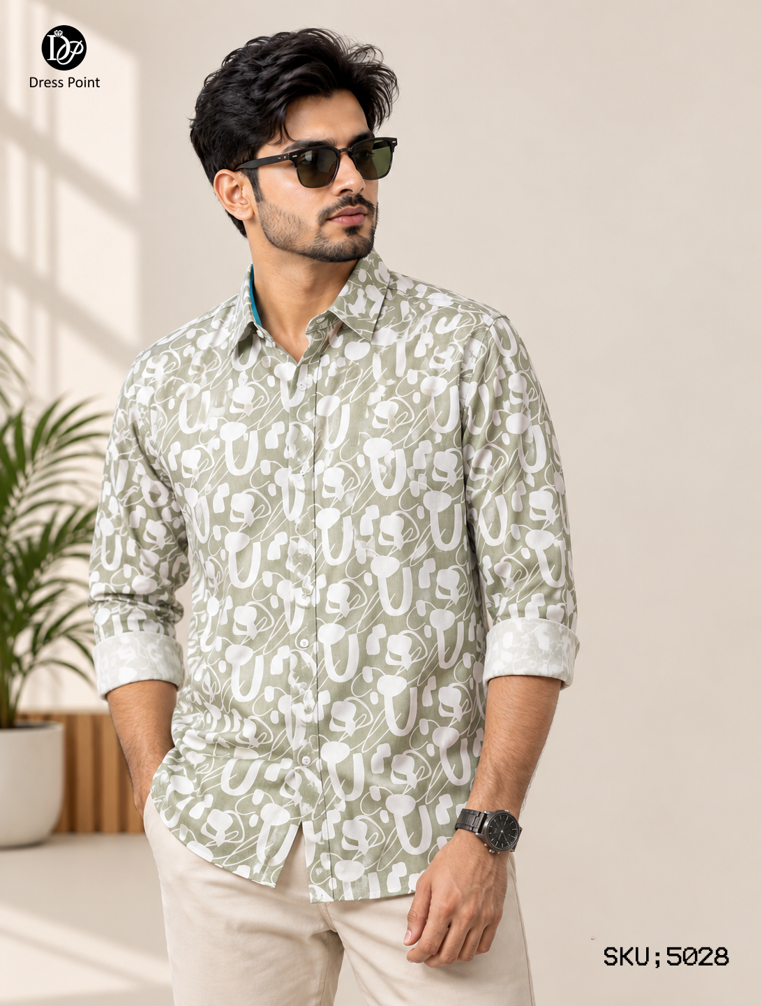 Casual full-sleeve shirt, light olive green