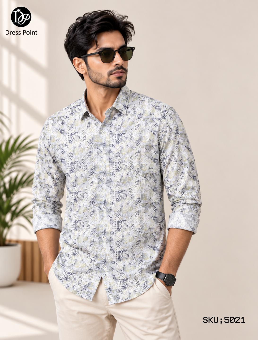 Ivory Printed Casual full-sleeve  Shirt