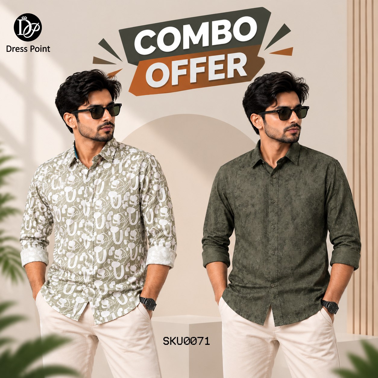 Casual full-sleeve shirt combo